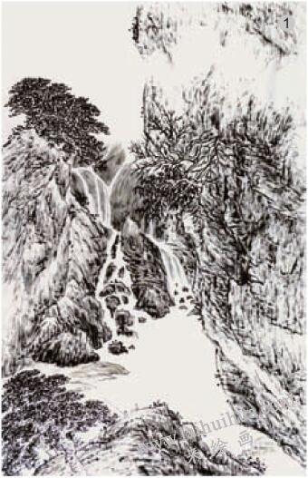 勾線法01，水墨山水畫流泉、瀑布的畫法