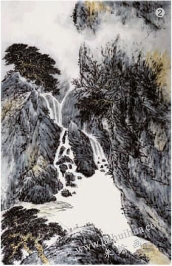 勾線法02，水墨山水畫流泉、瀑布的畫法