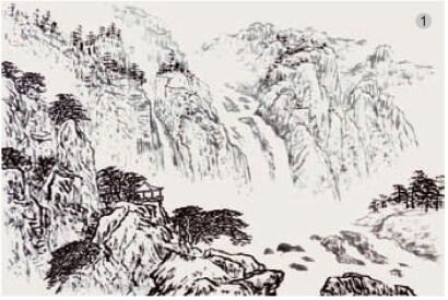 勾皴法01，水墨山水畫流泉、瀑布的畫法