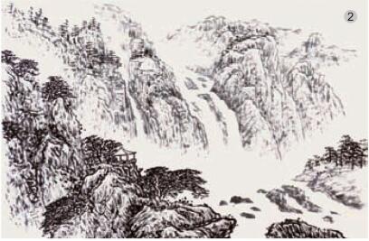 勾皴法02，水墨山水畫流泉、瀑布的畫法