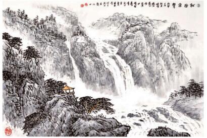 勾皴法03，水墨山水畫流泉、瀑布的畫法