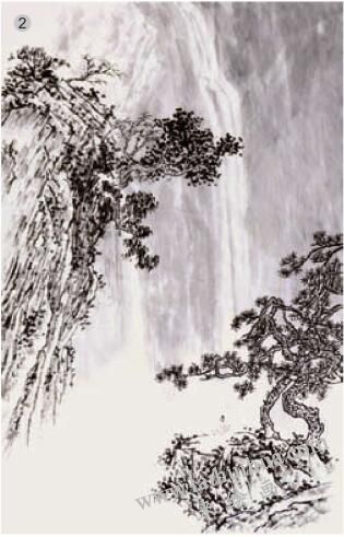 空白法02，水墨山水畫流泉、瀑布的畫法