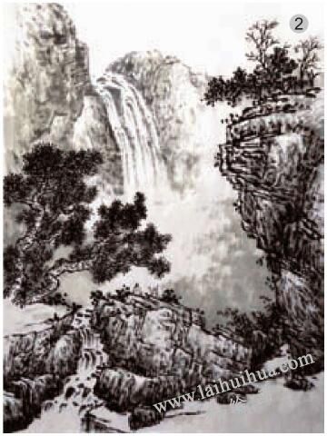 《觀瀑》積染法畫法步驟02