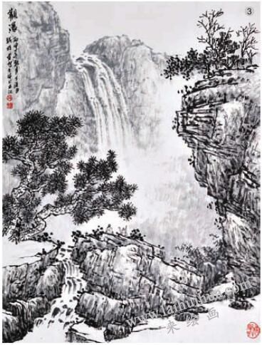 《觀瀑》積染法畫法步驟03