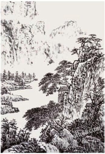 《山光水色》分染法畫法步驟01