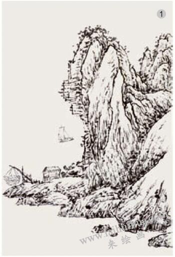 《孤山漁帆》刷染法畫法步驟01