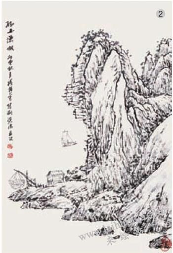 《孤山漁帆》刷染法畫法步驟02