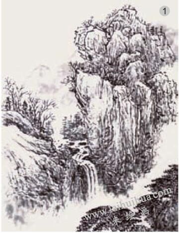 《秋山流泉》混染法畫法步驟01