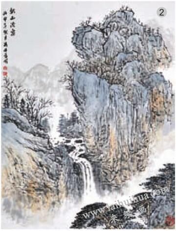 《秋山流泉》混染法畫法步驟02