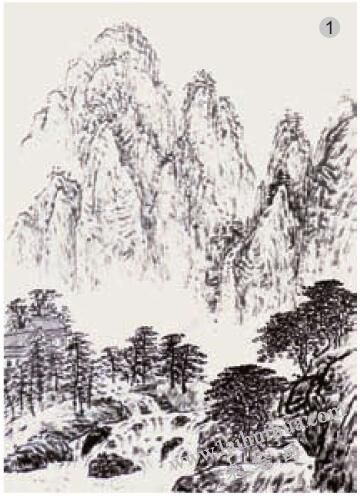 《雨后清泉》烘染法畫法步驟01