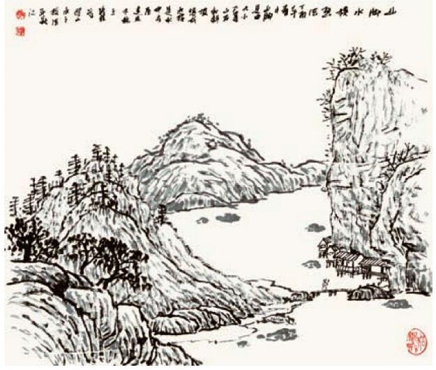 水墨山水畫山腳及水樓的畫法