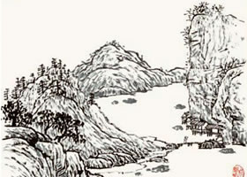 水墨山水畫山腳及水樓的畫法