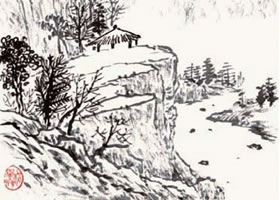 水墨山水畫(huà)坪臺(tái)及草亭的畫(huà)法