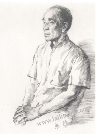 老人側(cè)面像素描作畫步驟03