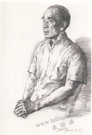 老人側(cè)面像素描作畫步驟04