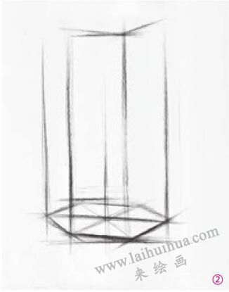六棱柱的素描畫法步驟02，幾何形體素描訓(xùn)練