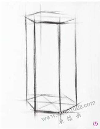 六棱柱的素描畫法步驟03，幾何形體素描訓(xùn)練
