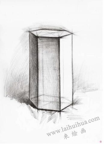 六棱柱的素描畫法步驟05，幾何形體素描訓(xùn)練