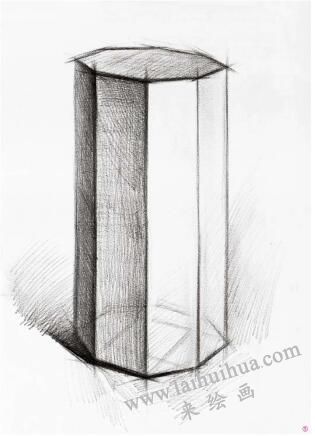 八棱柱的素描畫法步驟05，幾何形體素描訓(xùn)練