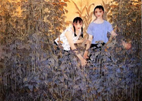 工筆人物畫《綠色田園》作品