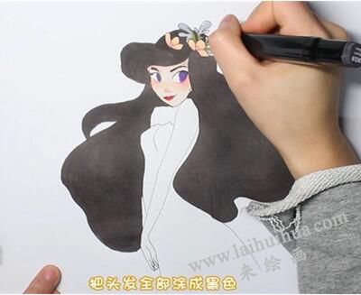 茉莉公主簡筆畫畫法步驟03
