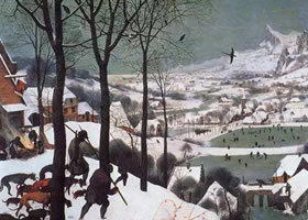 世界名畫(huà)《雪中獵人》板上油畫(huà)