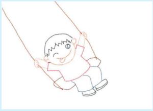 小男孩蕩秋千兒童蠟筆畫畫法步驟01