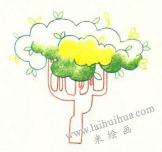 大樹色鉛筆簡筆畫畫法步驟03