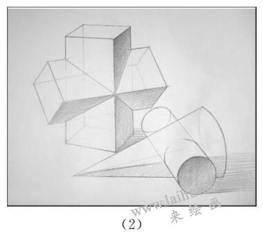 立方相關(guān)體、圓錐相關(guān)體組合的畫法步驟02