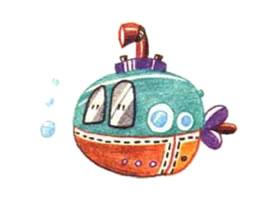 潛水艇色鉛筆簡筆畫