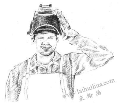 電焊工素描畫法步驟06