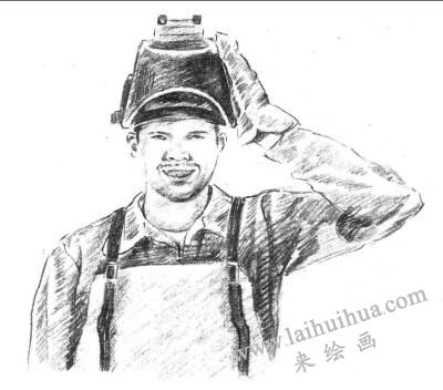 電焊工素描畫法步驟07