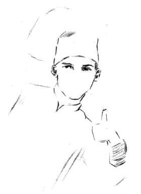笑容滿面的廚師素描畫法步驟03