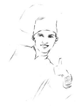 笑容滿面的廚師素描畫法步驟04