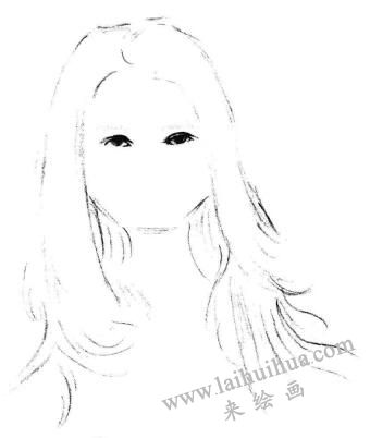 長(zhǎng)發(fā)少女素描畫法步驟02