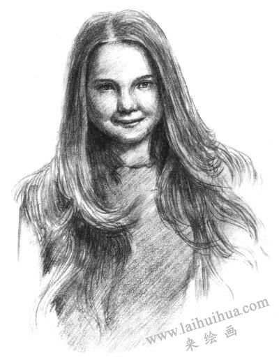 長(zhǎng)發(fā)少女素描畫法步驟11