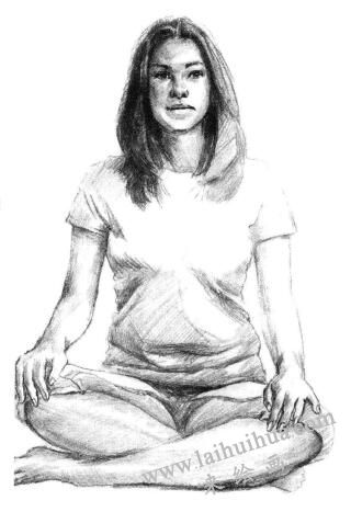 瑜伽女生素描畫(huà)法步驟05