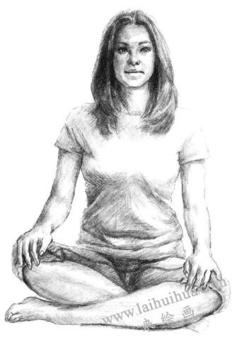瑜伽女生素描畫(huà)法步驟07