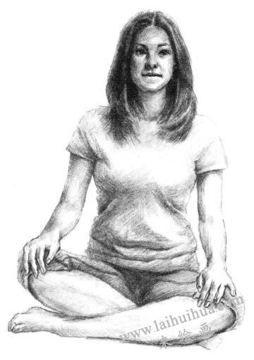 瑜伽女生素描畫(huà)法步驟09