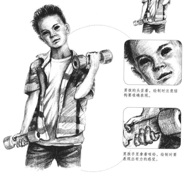 玩啞鈴的男孩素描畫(huà)法步驟