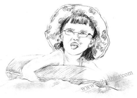 游泳的小女孩素描畫法步驟09