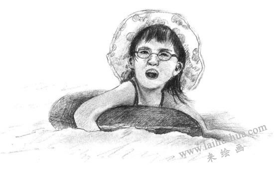 游泳的小女孩素描畫法步驟11