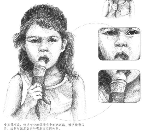  吃著冰淇淋的女孩素描畫法步驟
