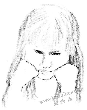 委屈的女孩素描畫法步驟03