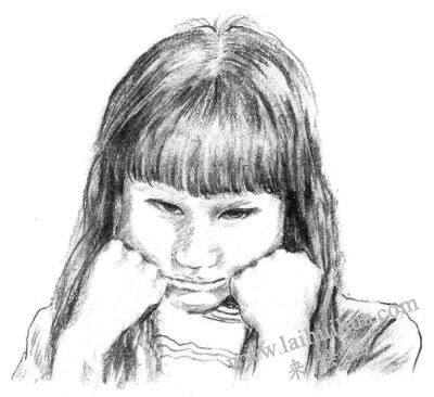委屈的女孩素描畫法步驟08