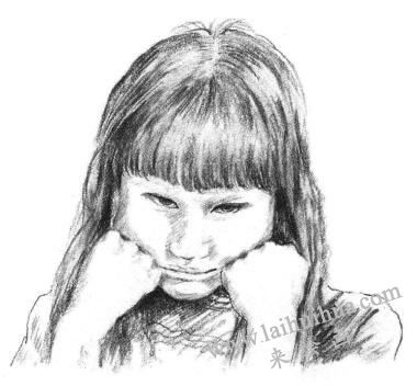 委屈的女孩素描畫法步驟09