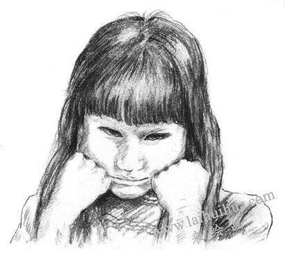 委屈的女孩素描畫法步驟10