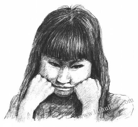 委屈的女孩素描畫法步驟11