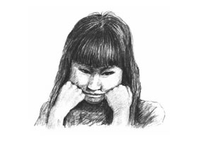 委屈的女孩素描畫法步驟