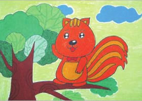 幸福的小松鼠油棒畫(huà)畫(huà)法步驟